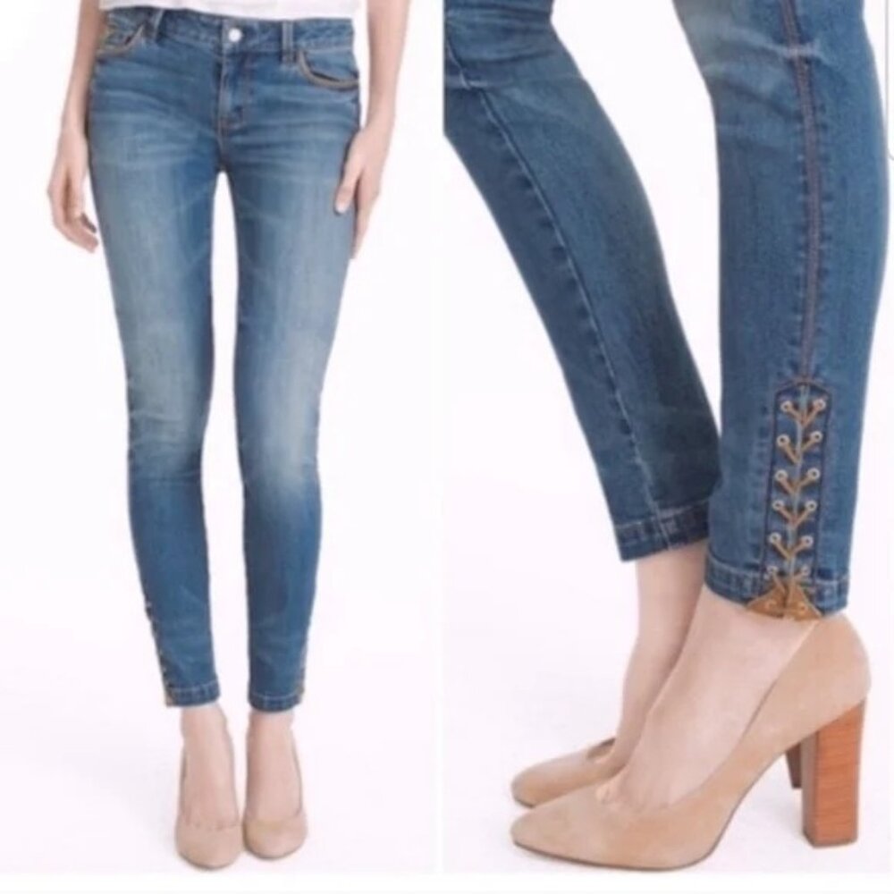 White House Black Market Skinny Jeans Womens Size 10 The Skimmer Tassel Hem Blue